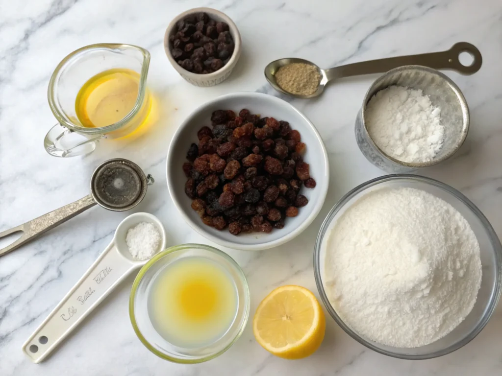 Ingredients arranged on a marble countertop