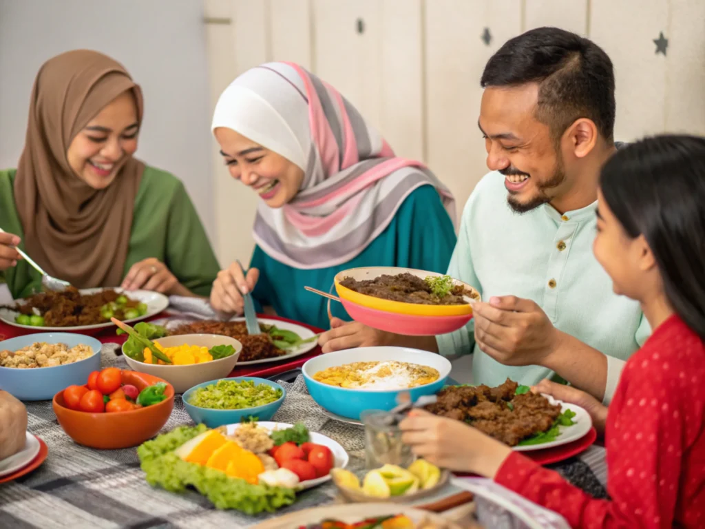 A family sharing a meal with dishes made using ethically sourced beef