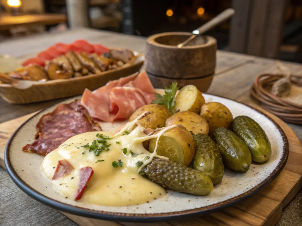 Plates showing regional variations of raclette