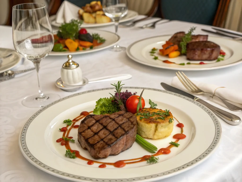 Steak served in a fine-dining setting