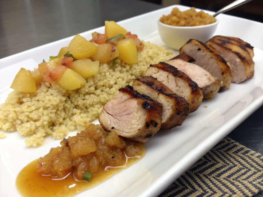 Grilled medallions with chutney and quinoa