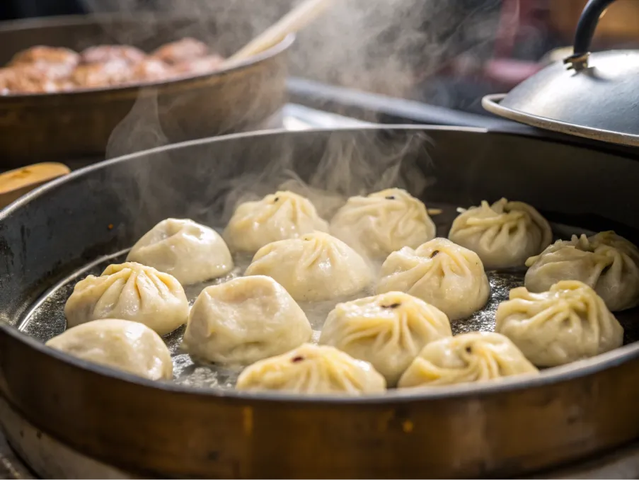 A pan showing food sticking due to overcrowding, resulting in uneven cooking.