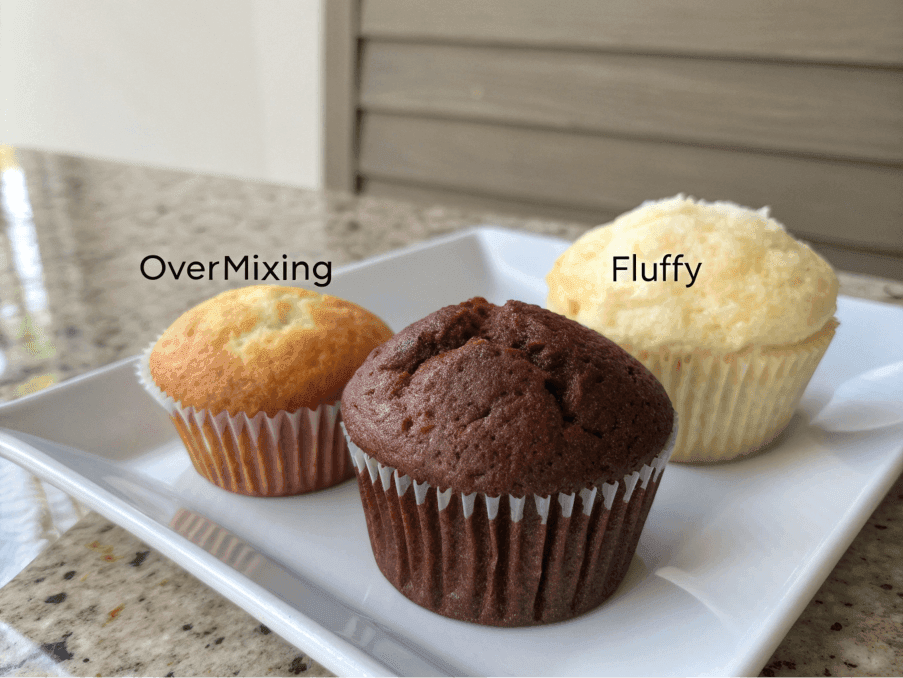 Muffin texture comparison showing fluffy and dense outcomes.