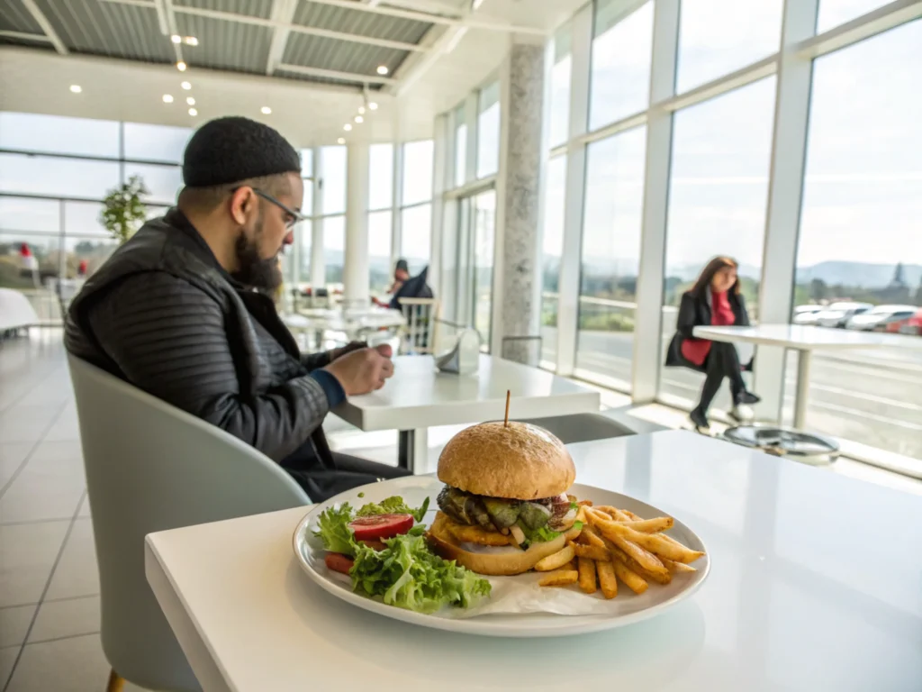 Customer eating a halal-certified Domino's meal