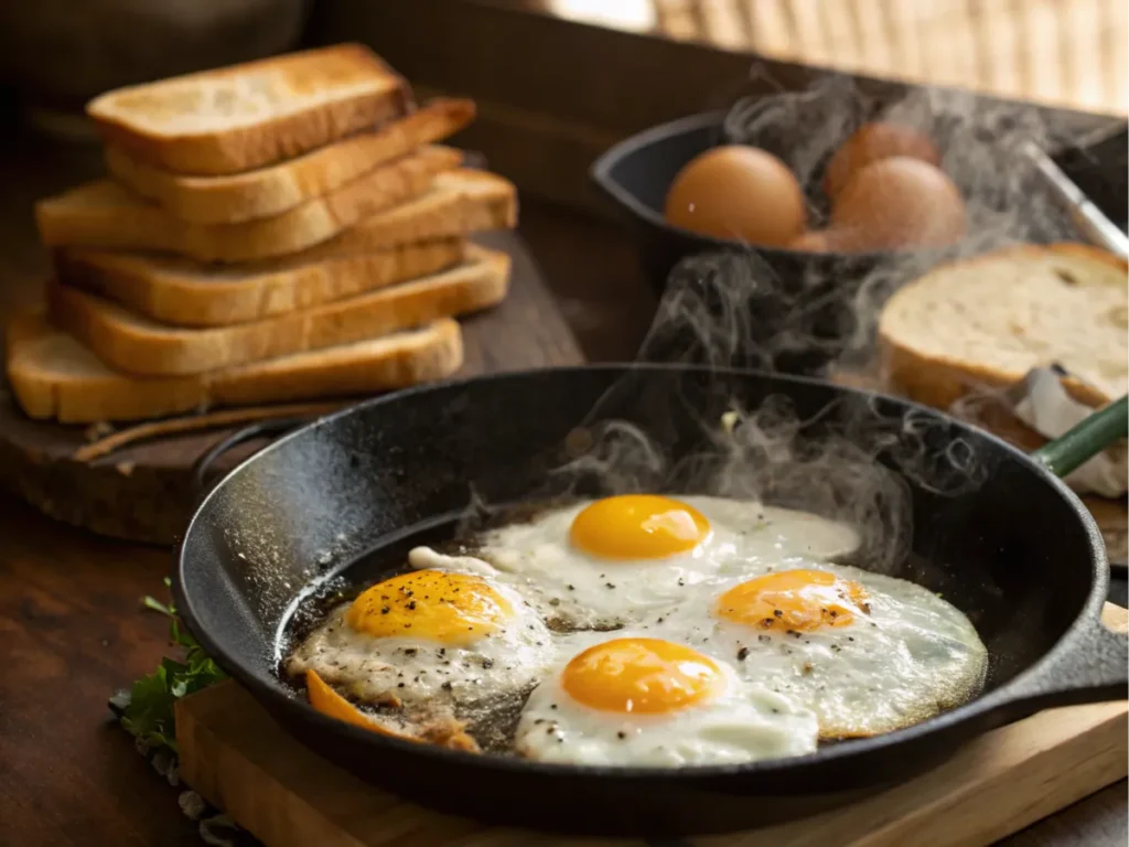 Flat lay of ingredients for an Egg Drop sandwich