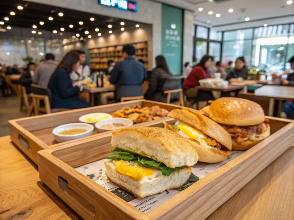 Korean café featuring Egg Drop sandwiches.