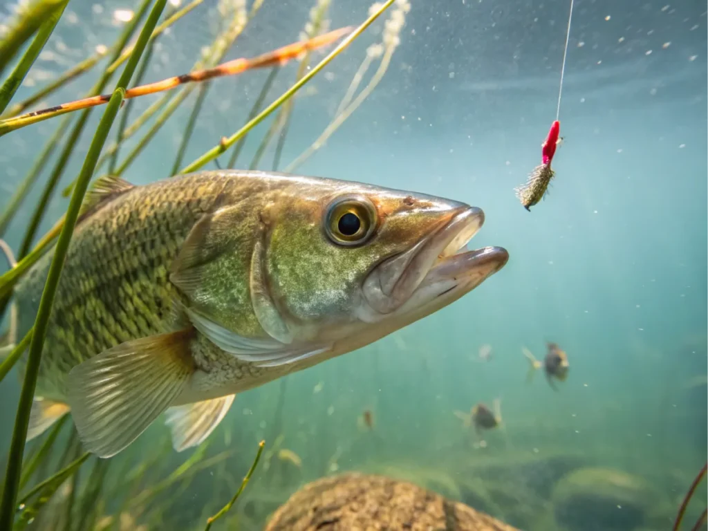 Fish responding to an anise oil-treated lure underwater.