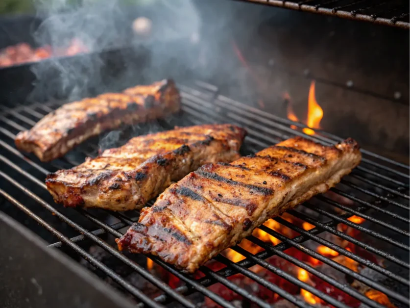 Grilled turkey ribs on a barbecue.