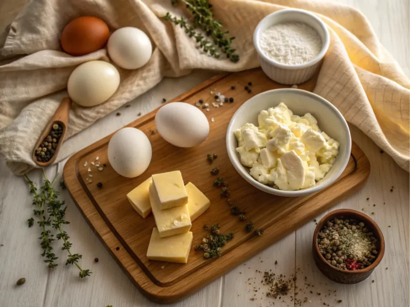 Ingredients for scrambled eggs with cottage cheese.