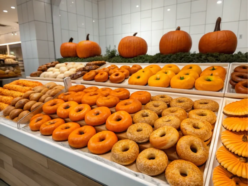 Artistic display of baked goods in a bakery showcase.