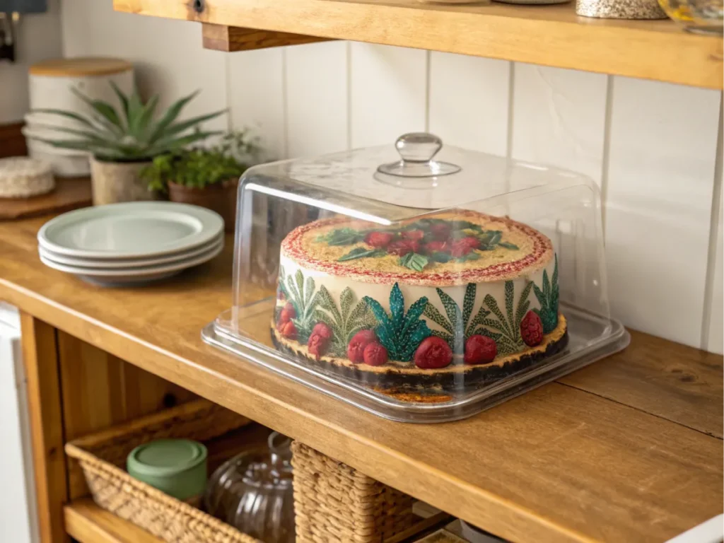 A dessert loaf stored in an airtight container.