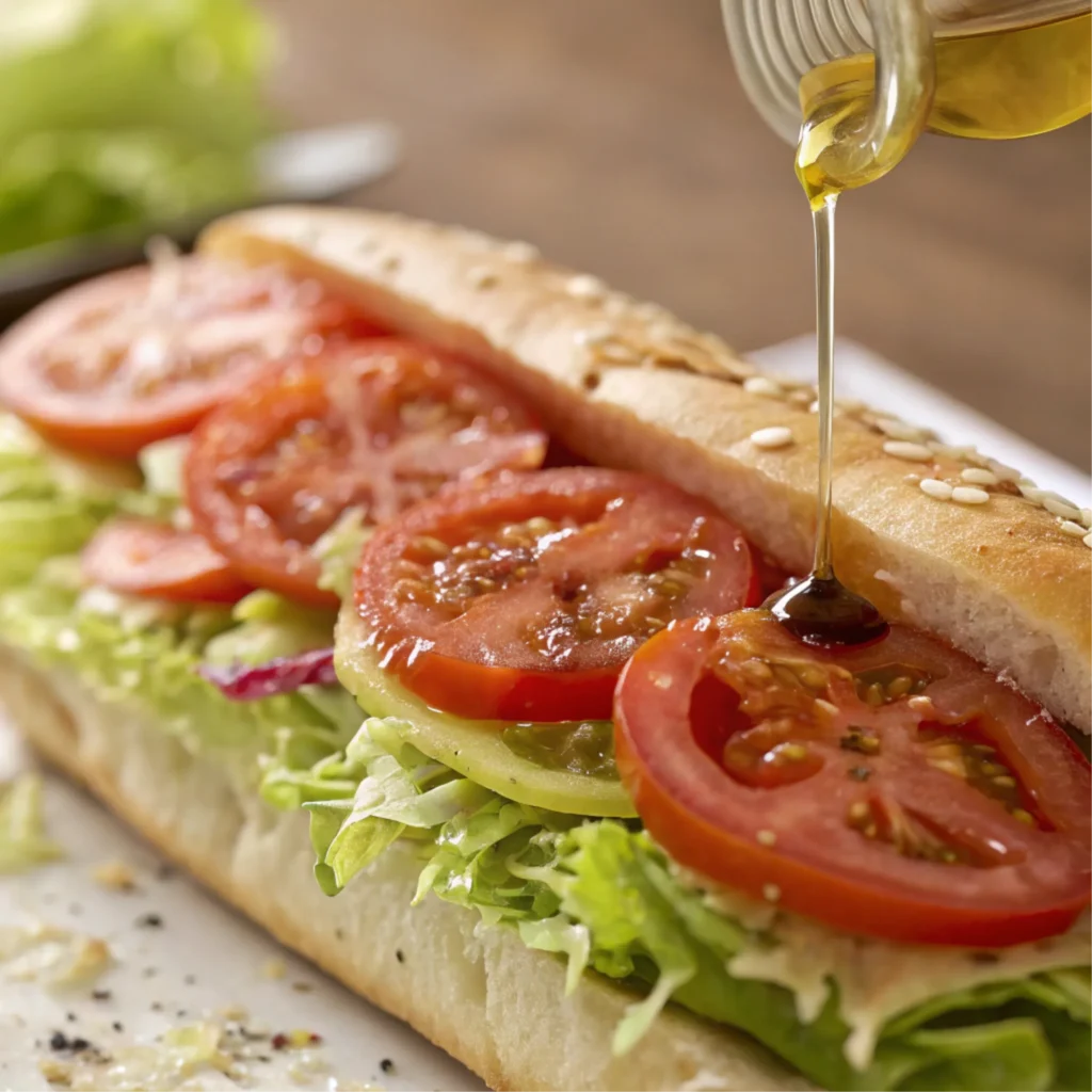 Close-up of fresh lettuce and tomatoes with oil drizzle