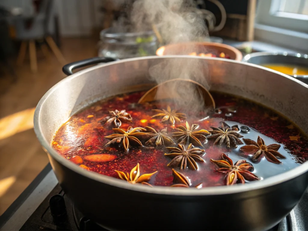 Simmering a recipe featuring anise oil.