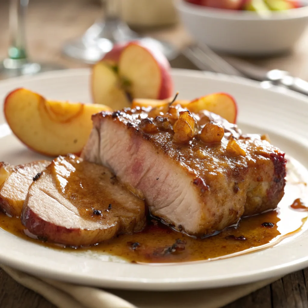 Close-up of seared pork with a caramelized crust and rich textures