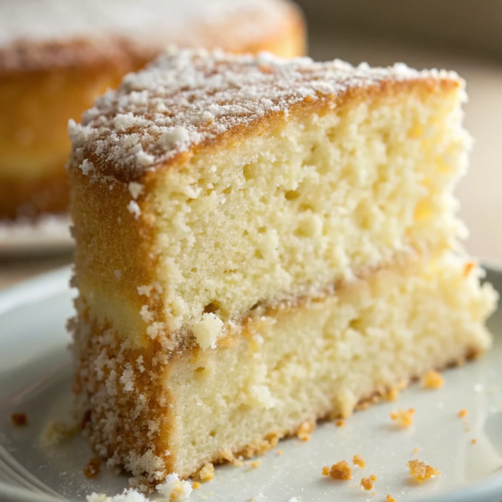 Close-up of a moist, fluffy cake made using kefir