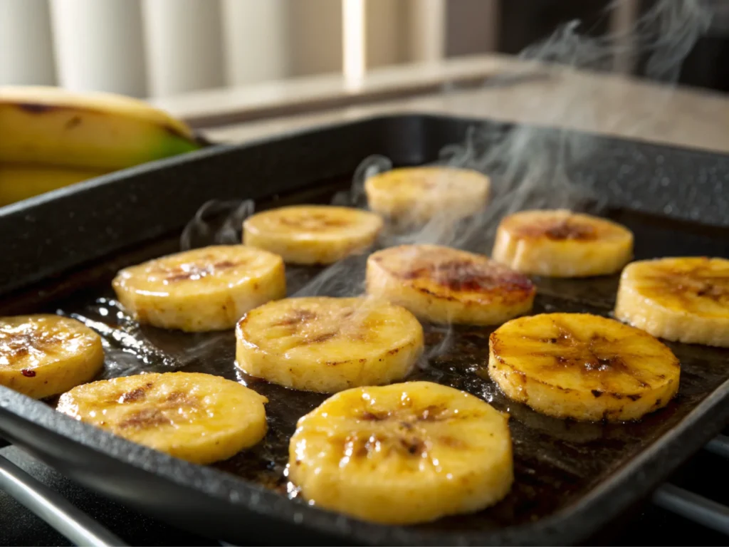 Slices caramelizing on a grill pan