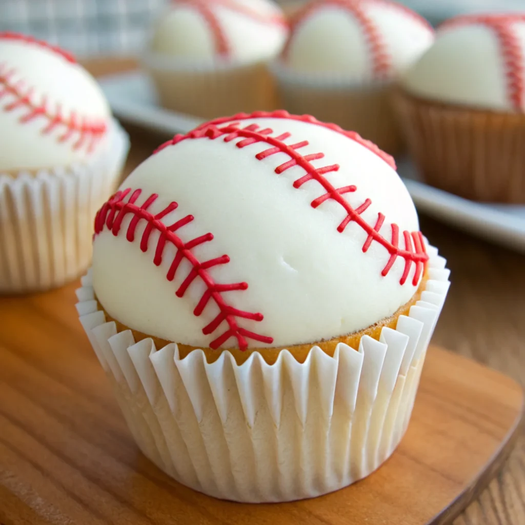 close up of baseball cupcake