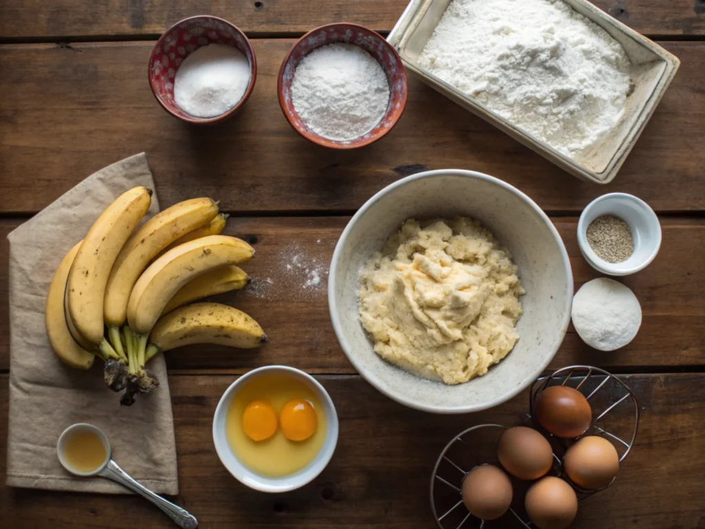 Ingredients arranged on a rustic countertop