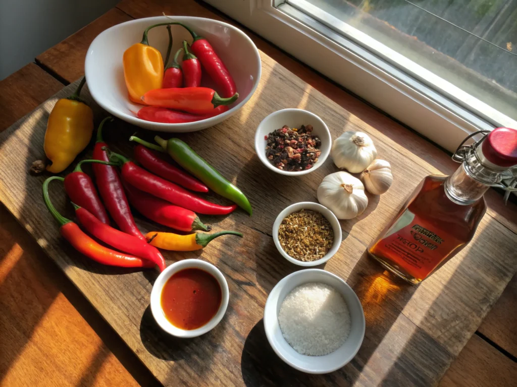 Fresh ingredients for making hot sauce