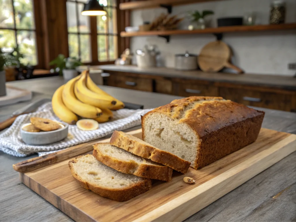 Freshly baked bread on a cutting board