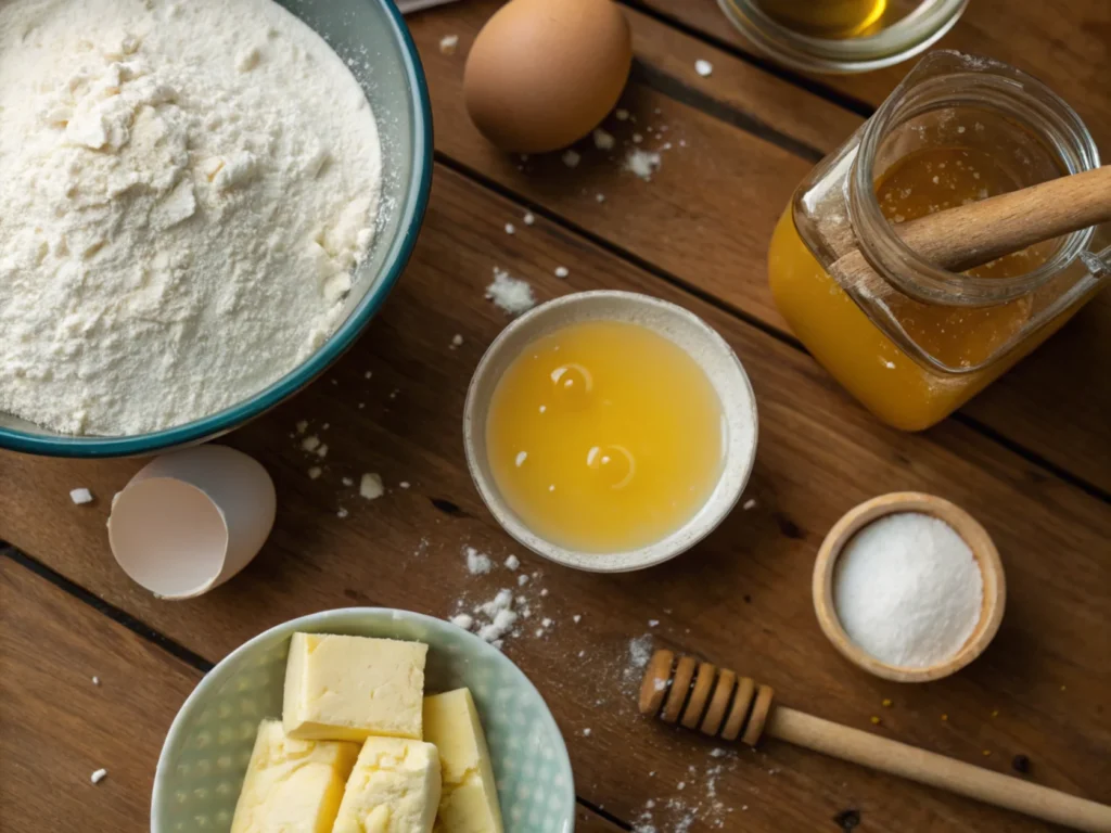 Ingredients for baking laid out on the counter