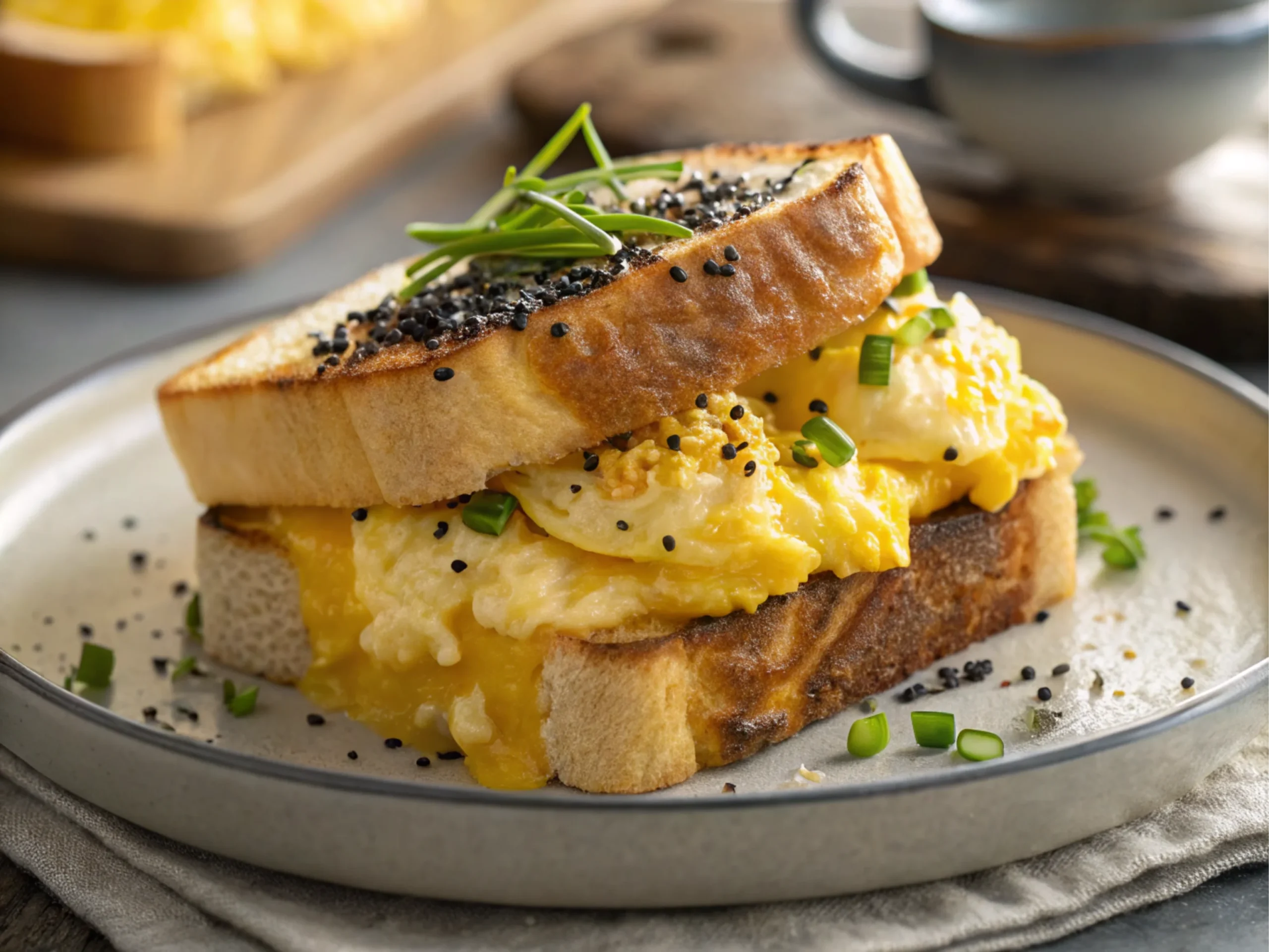 plated sandwich on a ceramic plate with soft lighting