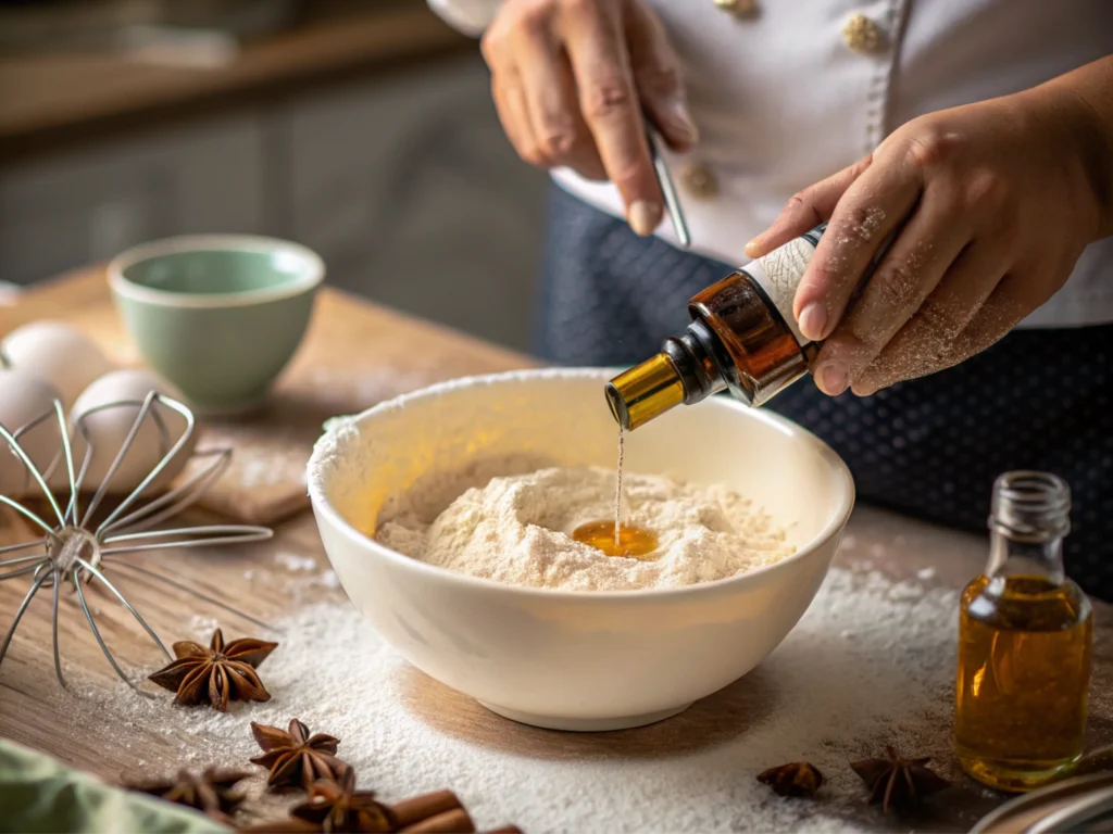 Hands blending ingredients in a mixing bowl