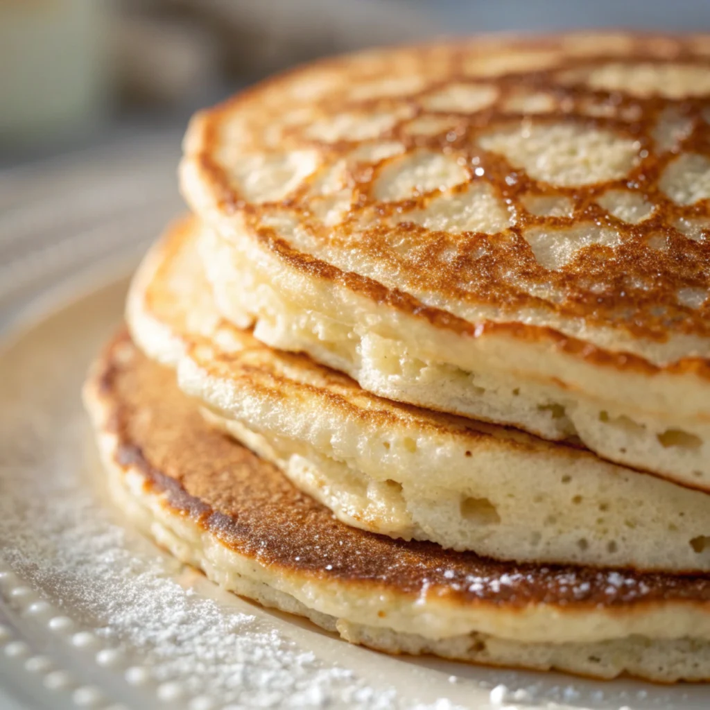 Detailed shot of a golden pancake showing its texture