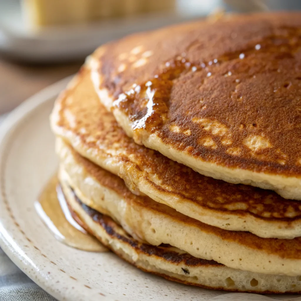 Golden-brown pancakes showing detailed texture.