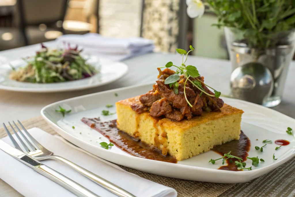 Plated slices with herbs and BBQ sides