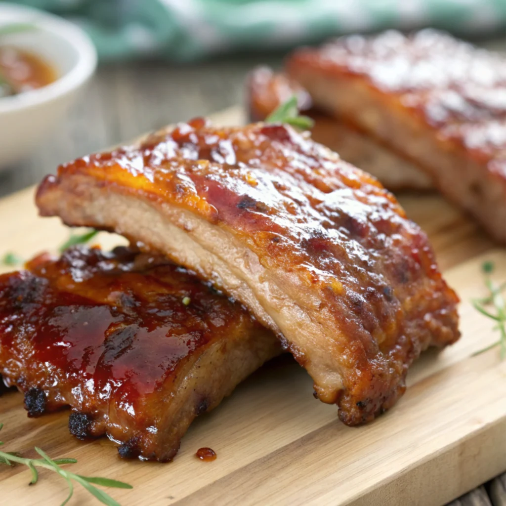 Caramelized glaze on tender meat, close-up view