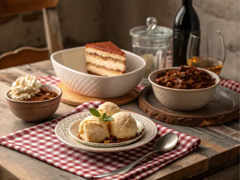 Bolognese ice cream on an Italian dining table.