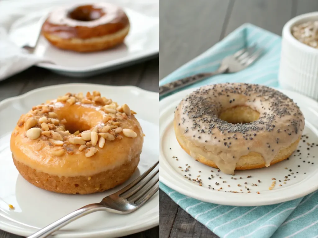 A side-by-side view of a frosted treat and a healthier option on a plate with a fork.