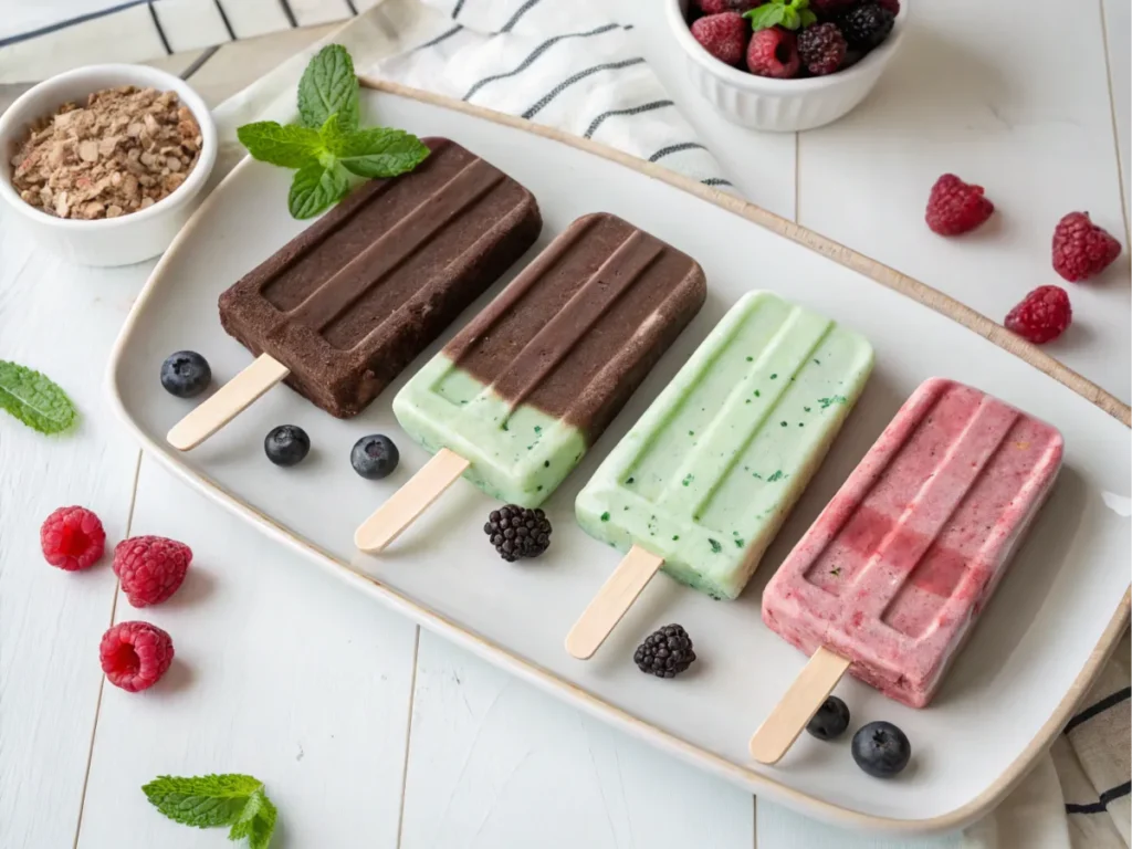 Assorted flavored treats displayed on a ceramic platter.