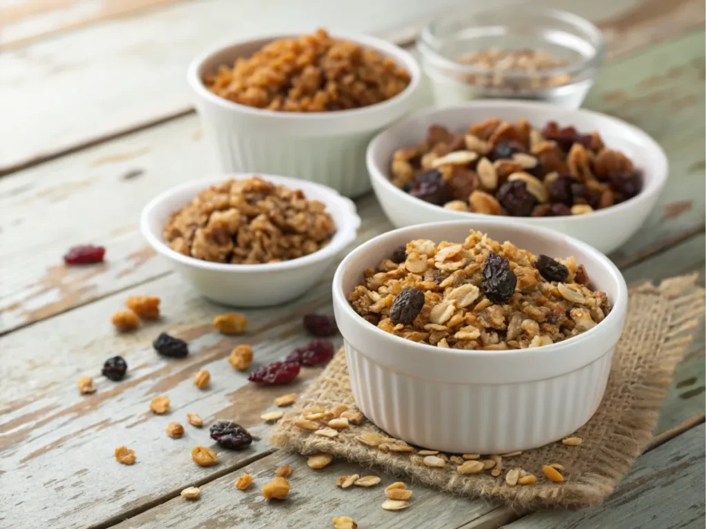 Multiple granola variations, including savory and sweet options.