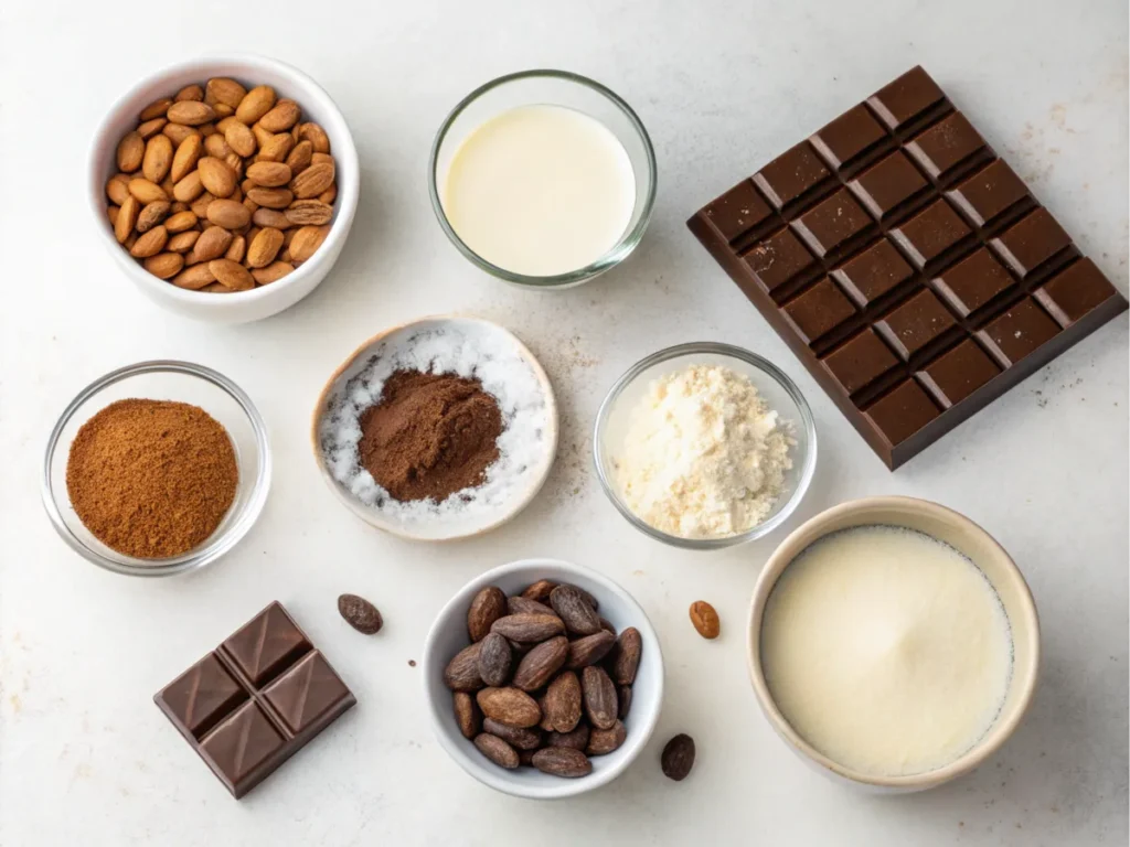 Ingredients for keto ice cream bars arranged on a countertop.