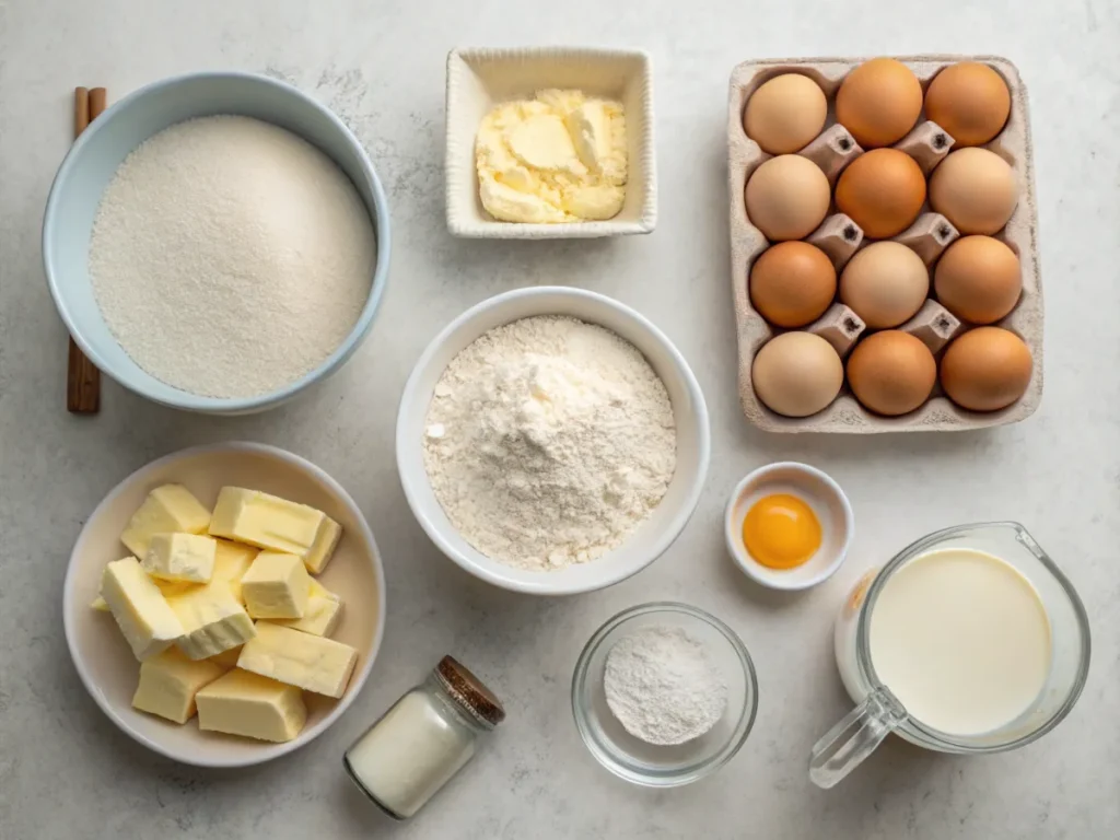 Ingredients arranged neatly on a countertop with a recipe card.