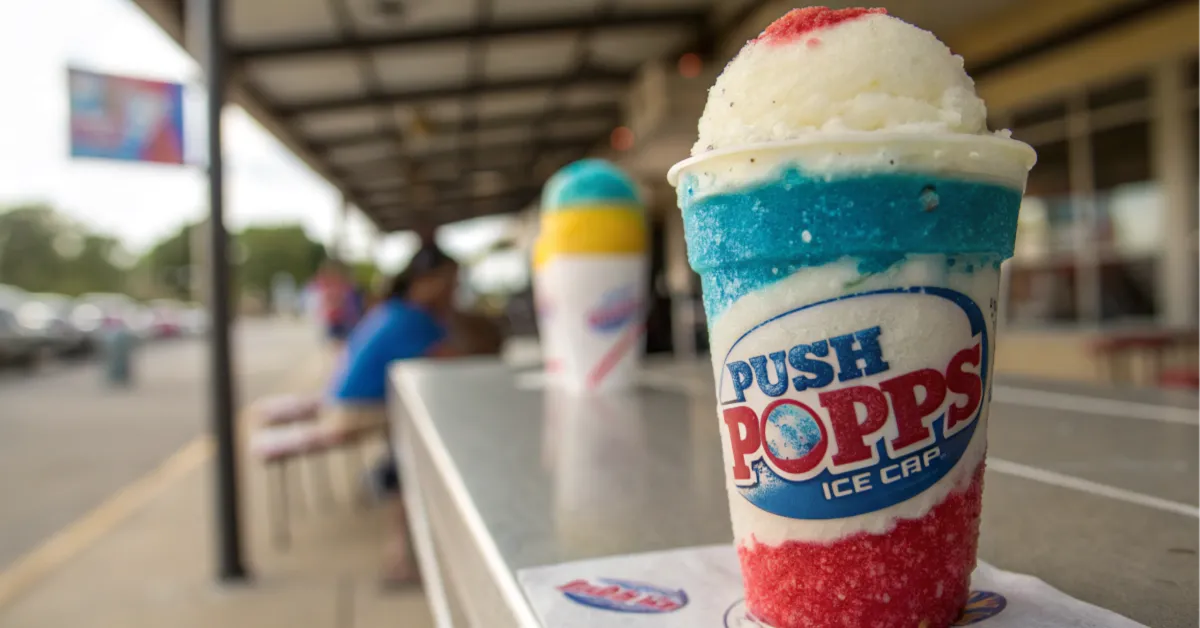 A colorful close-up of a classic Push Pops Ice Cream treat in its mold.