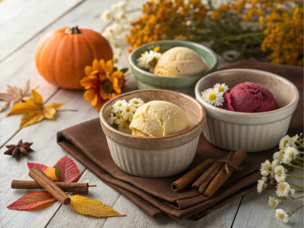 Rustic bowls filled with seasonal flavors like elderflower and pumpkin.