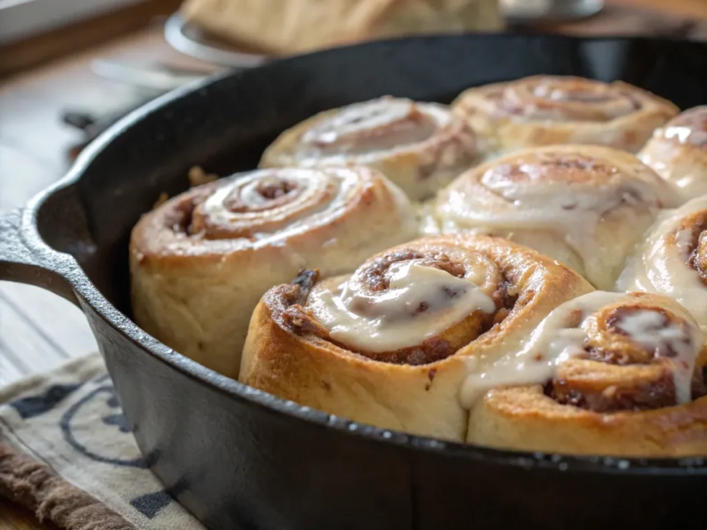 Batter being poured into a pan with a jar of starter in the background.