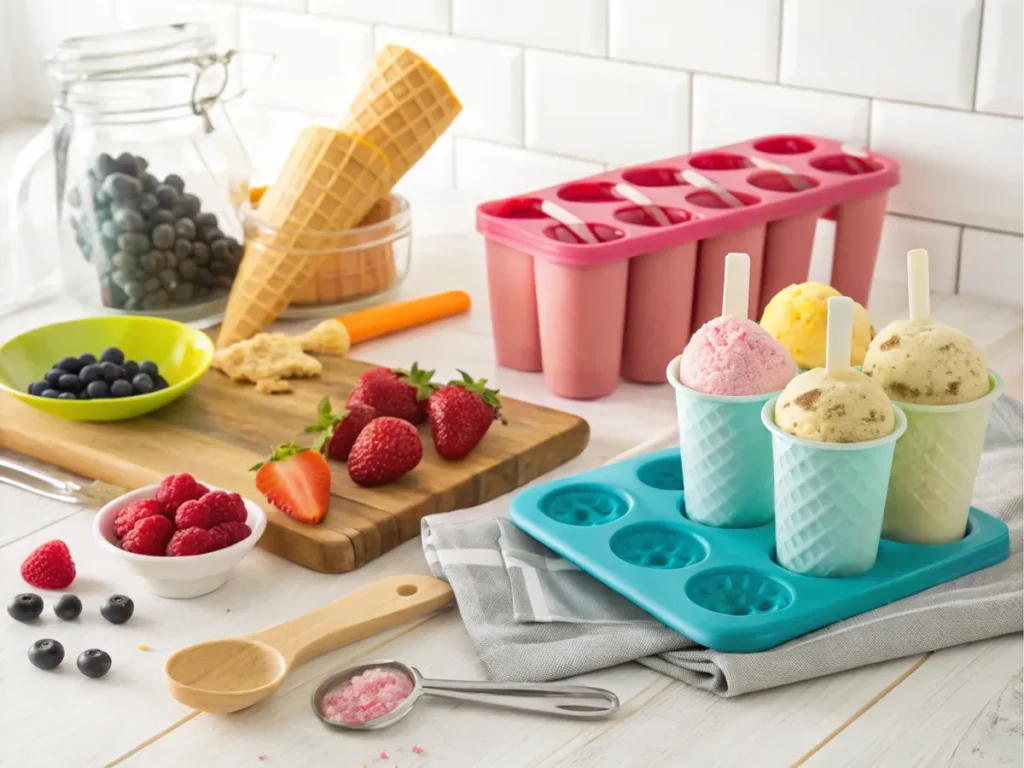 Tools and ingredients for making Push Pops Ice Cream at home